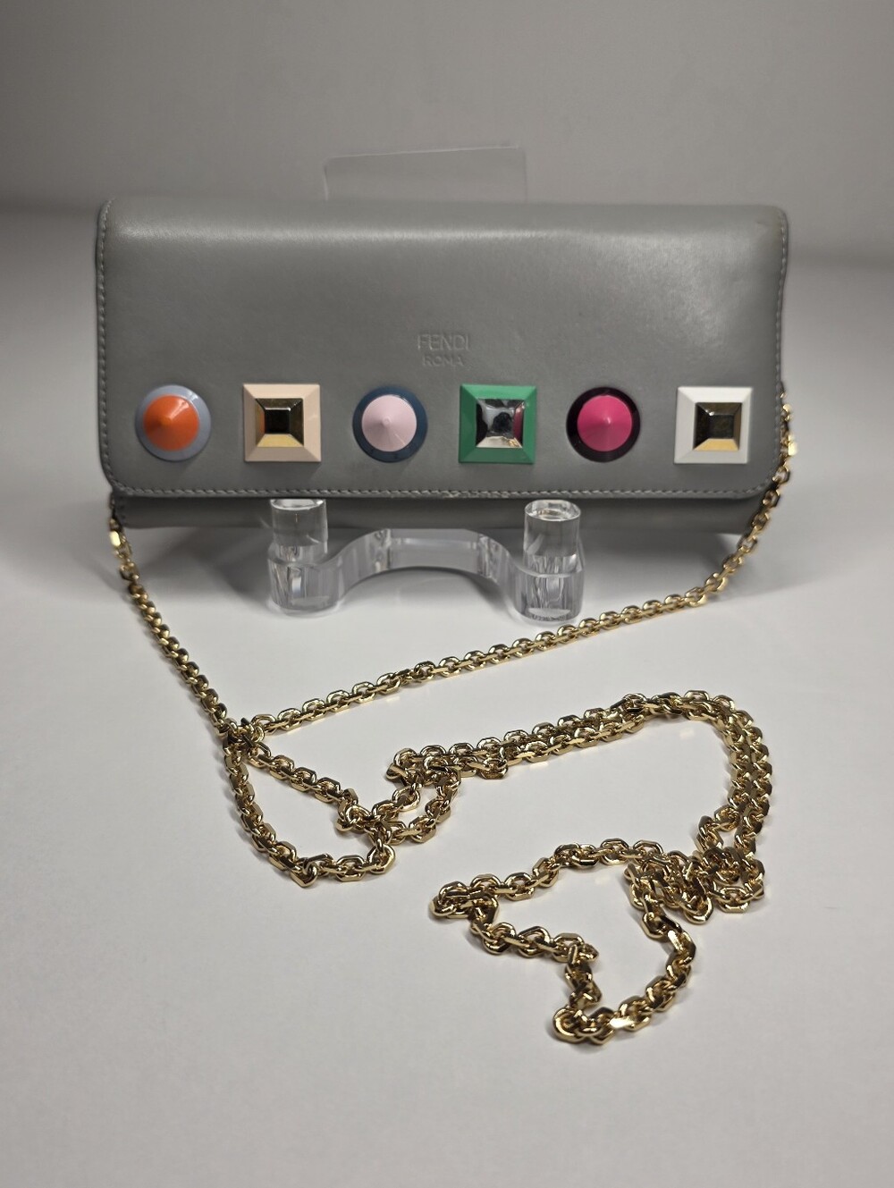 Fendi Chain RAINBOW Studded Leather Wallet